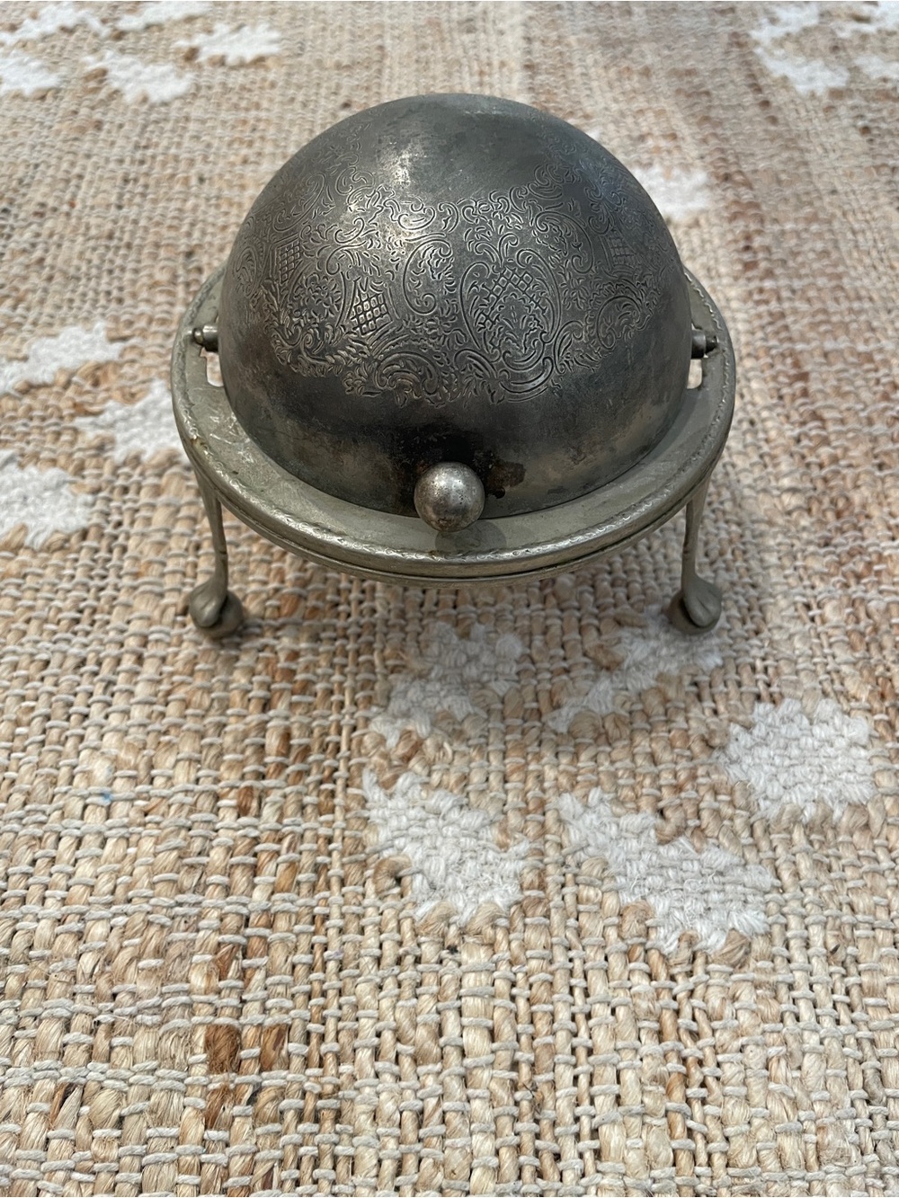 Vintage English Silver Plated Rolltop Dome Flip Caviar Tripod Butter Dish